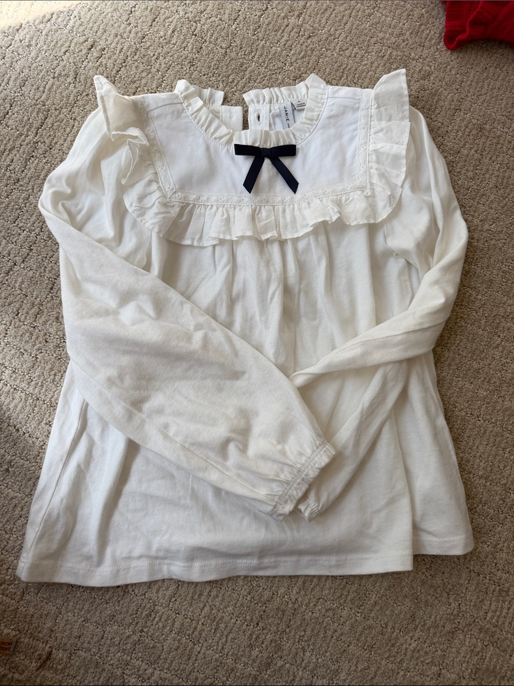 Girls Janie and Jack white Ruffle Long-Sleeve Top with Navy Bow New size 8